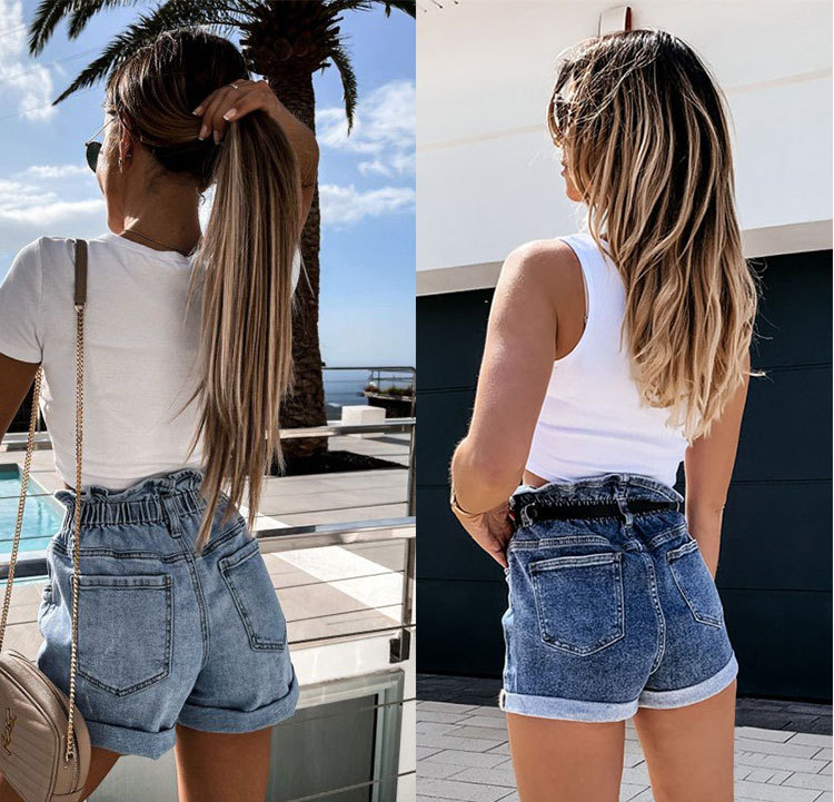 Pantaloncini di jeans da donna con elastico in vita_voghion.com