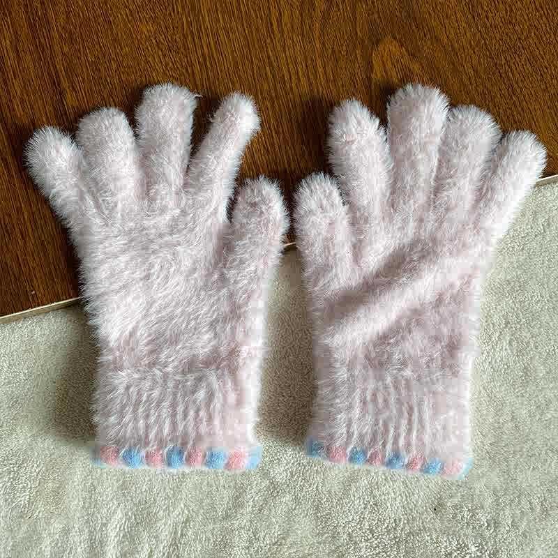 Kolorowe, damskie, zimowe rękawiczki Jelly Bean z polarową podszewką, ciepłe, bezpalcowe, pięciopalczaste, do ekranów dotykowych_voghion.com