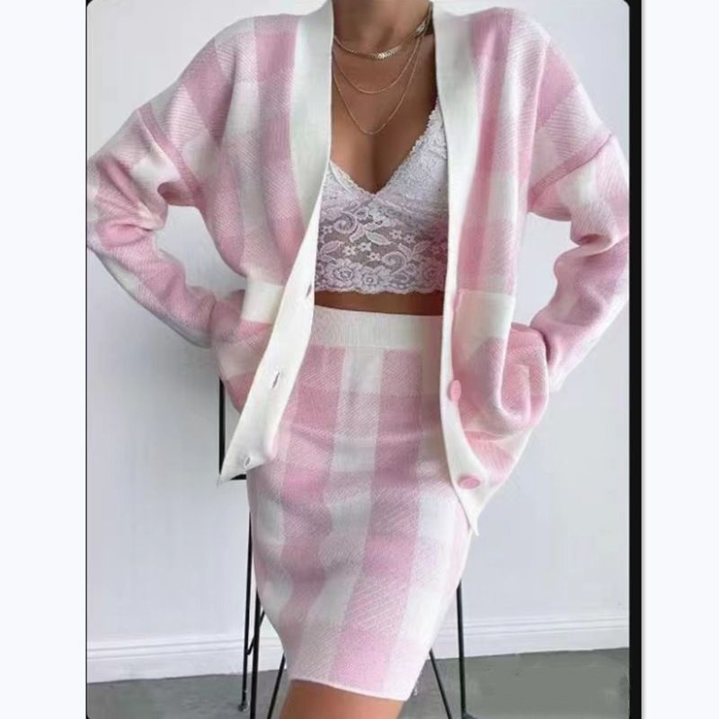 Pull veste automne hiver nouveau cardigan tricoté pour femme robe ample deux pièces_voghion.com