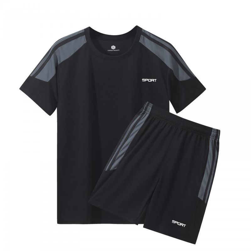 Sportswear set for men, made of polyester, ultra-thin summer clothing, high elasticity, casual, quick drying, men's two-piece set_voghion.com