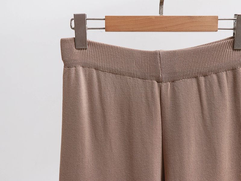 Abbigliamento da donna Autunno e inverno Maglione lavorato a maglia Completo polo Collo maglione largo Giacca vita alta Pantaloni gamba larga Completo due pezzi_voghion.com