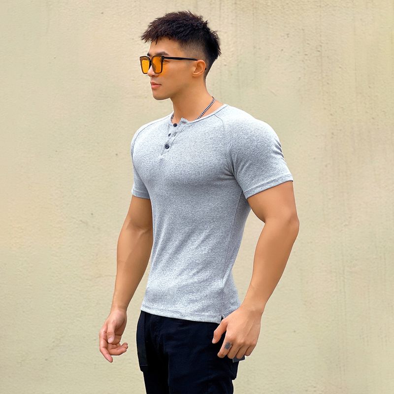 Muscle-Enhancing Ribbed Crew Neck Tee - 88% Cotton Compression Fit For Gym & Street (Unisex, Breathable, Stretch Fabric)_voghion.com