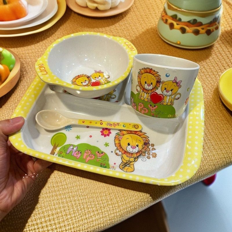 Set di stoviglie di qualità, stile cartone animato, per bambini, con piattino per alimenti complementari, ciotola per riso, facile da pulire e resistente alle cadute._voghion.com