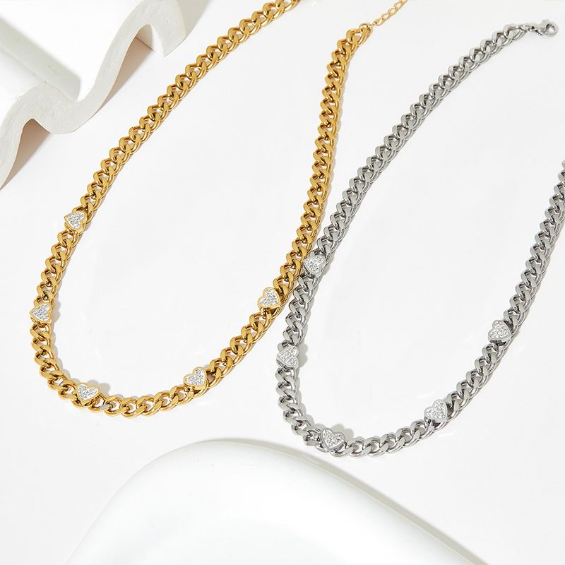 Gioielli da donna - Elegante collana a forma di cuore in zircone, girocollo in acciaio inossidabile in stile hip-hop, pezzo alla moda da indossare tutti i giorni, set di collane a catena_voghion.com