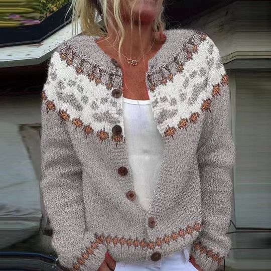Cardigan etnico in maglia jacquard | Maglione pullover boho (S-5XL, oltre 30 colori)_voghion.com