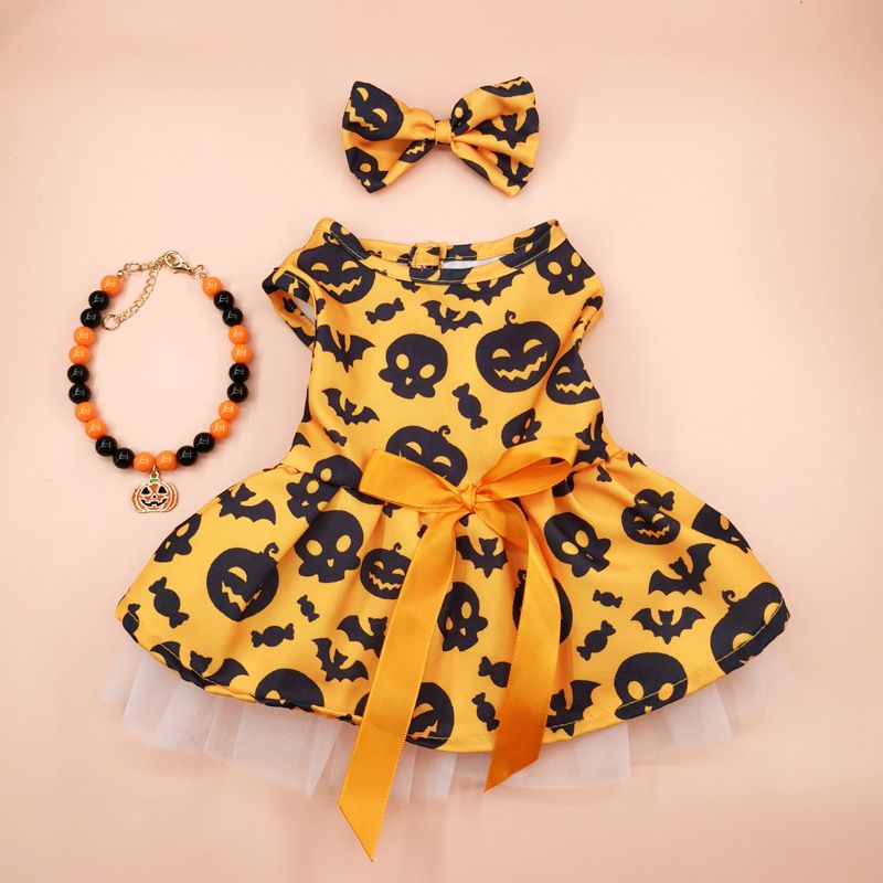 Halloween Kürbis Haustier Tüllrock Hundekleid Teddy Tüllrock Welpenkleidung Katzenprinzessinrock_voghion.com