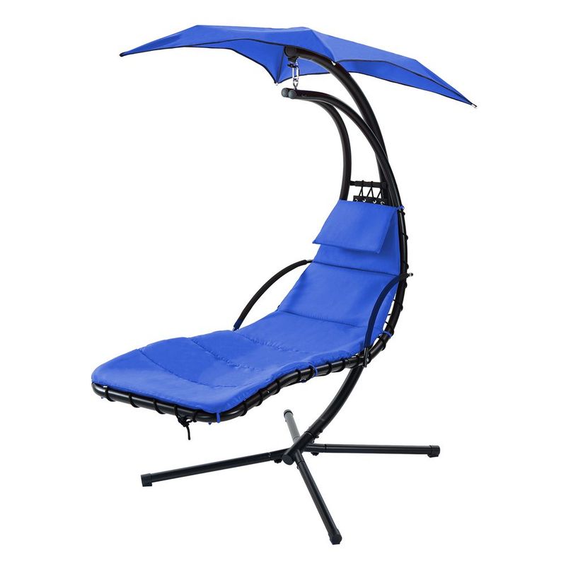 Hanging Chaise Lounger With Removable Canopy, Outdoor Swing Chair With Built-in Pillow, Hanging Curved Chaise Lounge Chair Swing For Patio Porch Poo_voghion.com