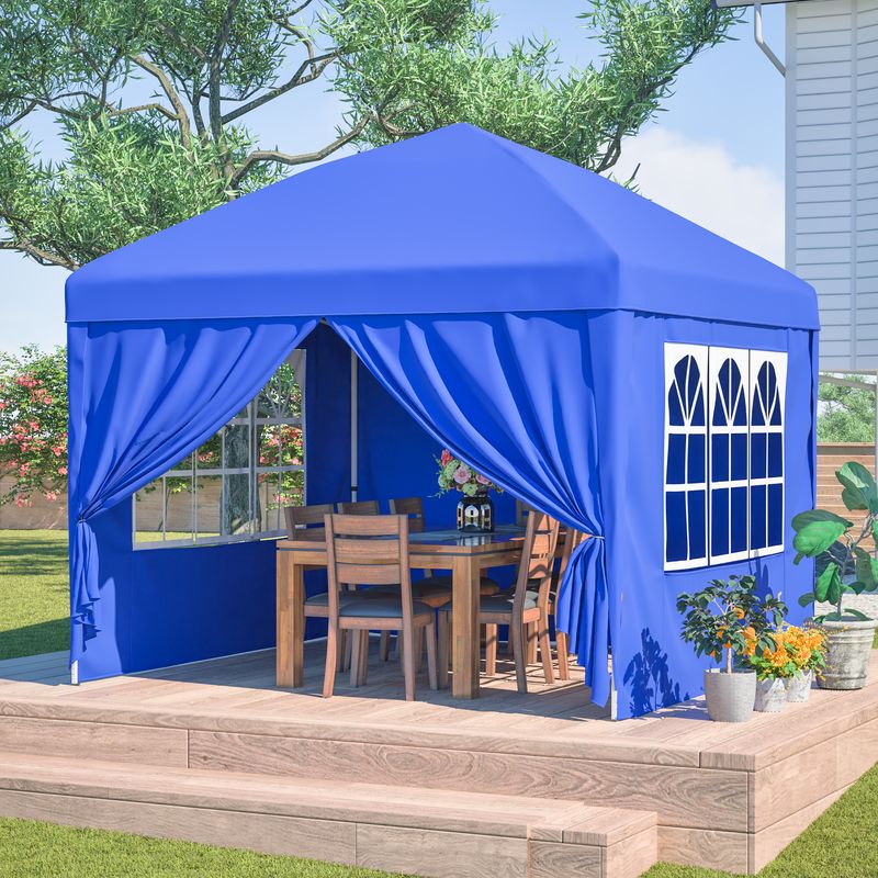 Pavillon 3x3m avec 4 parois latérales, hauteur réglable sur 3 niveaux, pavillon de jardin pliable (bleu)_voghion.com