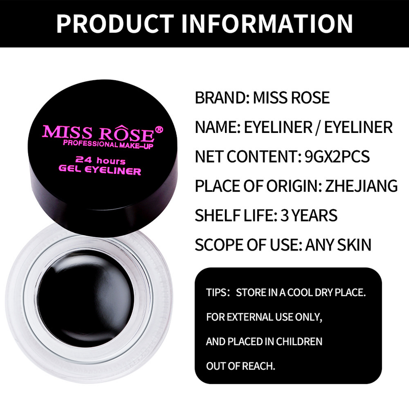 MISS ROSE Eyeliner in crema bicolore a due flaconi, resistente al sudore e impermeabile, di lunga durata, non facile da sbavare, per principianti. Eyeliner_voghion.com