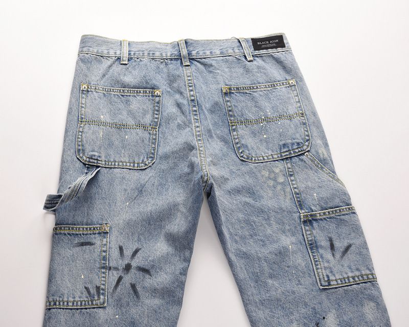Men's Clothing high street style ink splashed modified patch stitching washed hole flared jeans_voghion.com