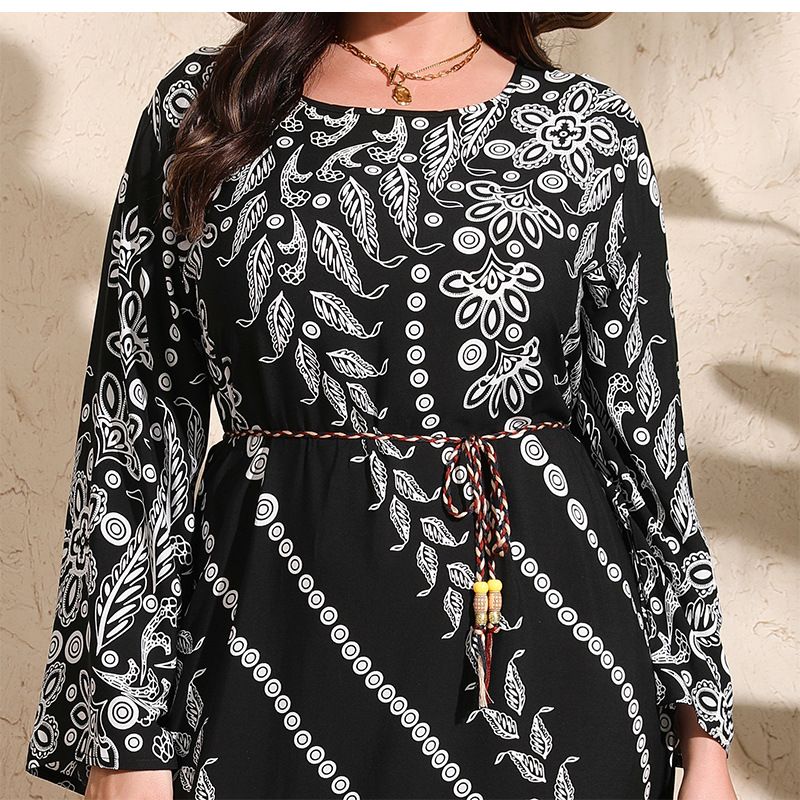 Abito elegante da donna di grandi dimensioni in rayon, abito lungo ampio a maniche lunghe_voghion.com