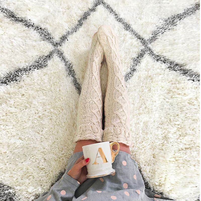 2025d Hochwertige, modische Overknee-Socken mit Zopfmuster und Bündchen für Damen, einfarbig, Wollsocken bis zur Mitte der Wade_voghion.com