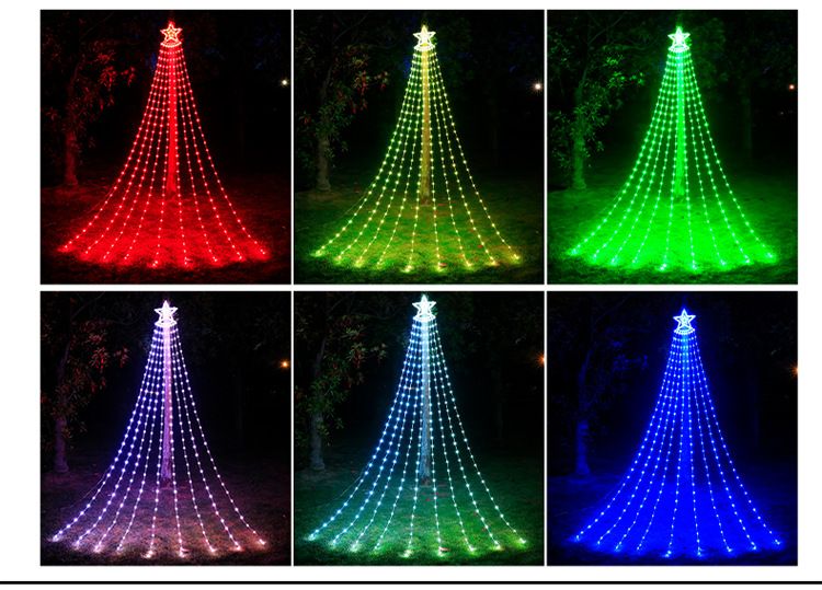 Božična LED lučka s slapom, nadzor RGB peterokrake zvezde, solarna zunanja vrtna okrasna lučka za božično drevo_voghion.com