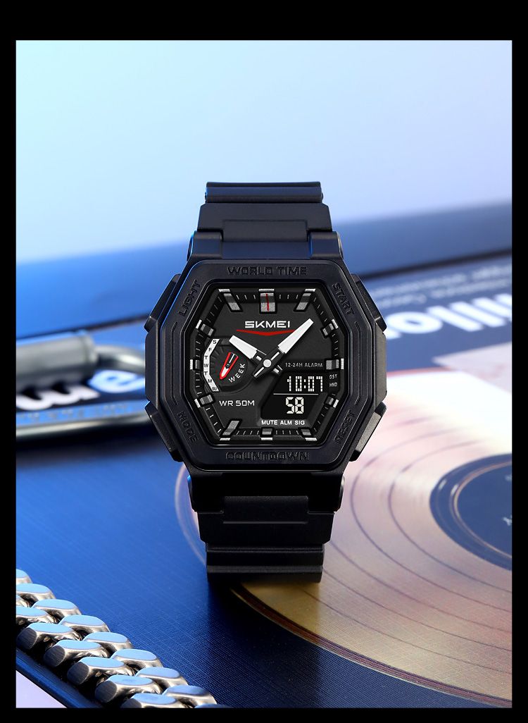 Orologio elettronico digitale con display luminoso, sportivo, al quarzo, con 5 allarmi, per uomo e donna, impermeabile, con ora mondiale._voghion.com