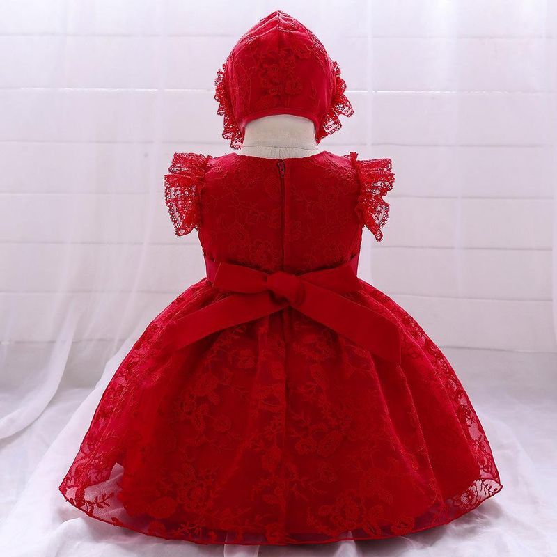 Abito da festa di compleanno per bambina (70-90 cm) | Abito senza maniche in pizzo e cuffia per occasioni speciali_voghion.com