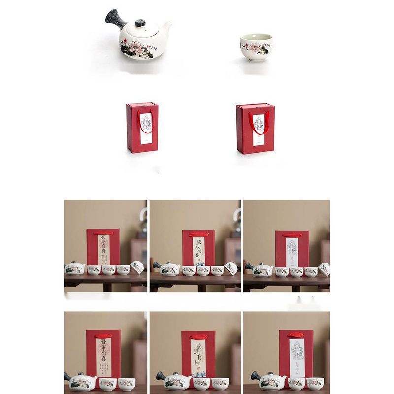 Kung-Fu-Set, Box mit einer und vier Tassen, kleines Set, Teekanne aus Keramik, Geschenk für Geschäftsveranstaltungen, Hochzeitsbegleitergeschenk_voghion.com