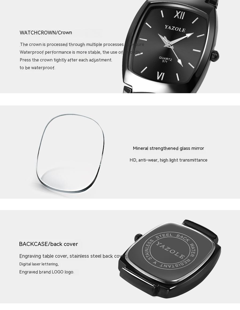 Yazole 571 Tungsten Steel Pánské hodinky Módní záře Voděodolné Studentské Párové Quartz Pánské a Dámské hodinky_voghion.com