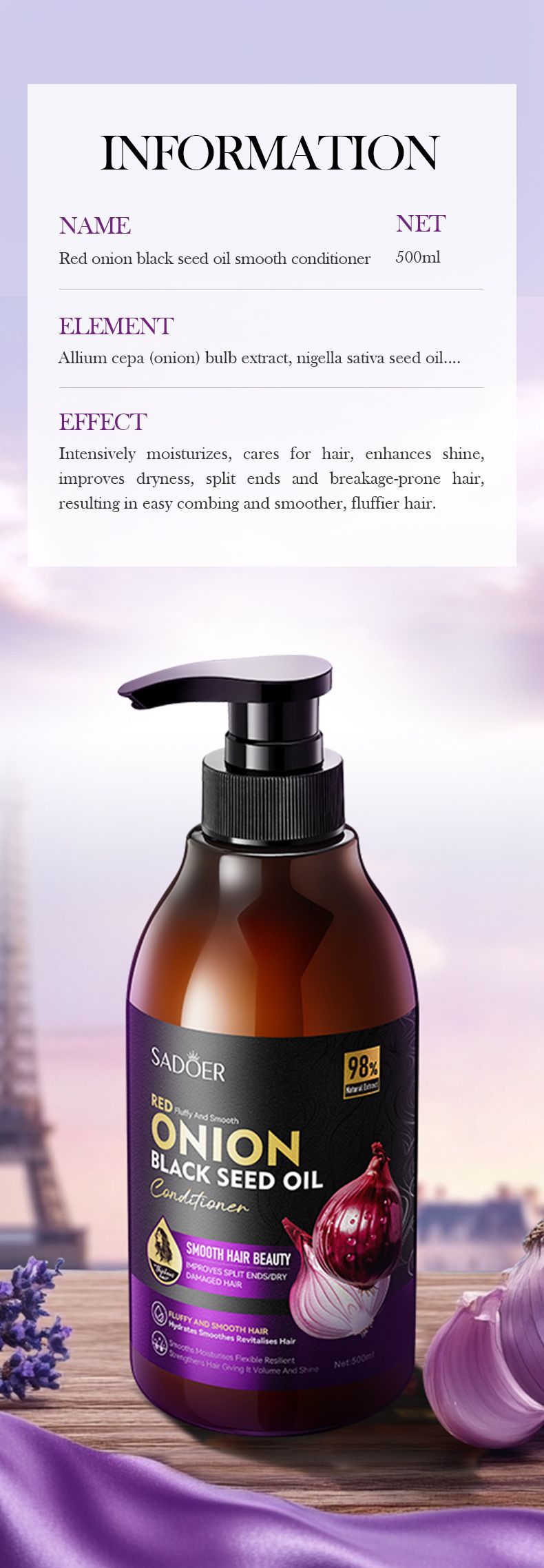 All English Onion Schwarzkümmelöl SADOER Weicher und geschmeidiger Haarspülung_voghion.com