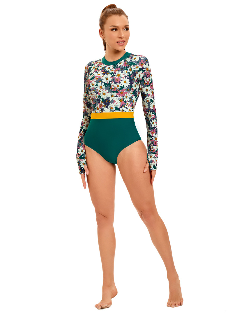 Costum de surf sport cu mânecă lungă și imprimeu pentru femei, costum de baie triunghiular strâmt, costum de baie conservator_voghion.com