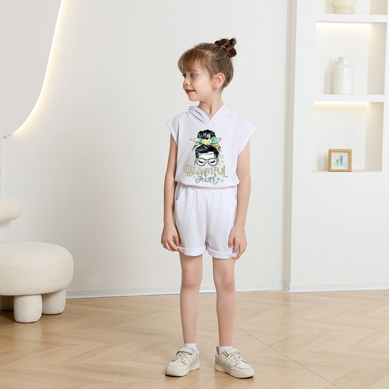 Children's Clothing 2025 New Girls Shorts Suit Hooded Two Piece Korean Style Fashion Cartoon Vest Trend_voghion.com