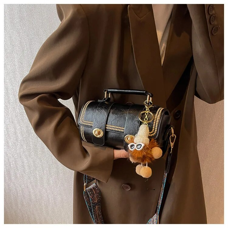 Mini Rtro Fmal Bags PU Lathr Fashion Cross Body Handbags With Advancd Sns Singl Shouldr Portabl Cylindr_voghion.com