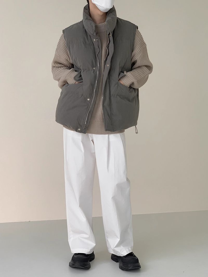 Gilet in velluto a coste a nido d'ape da uomo, gilet in cotone con collo alto, giacca invernale da uomo in cotone spesso, casual, a strati_voghion.com