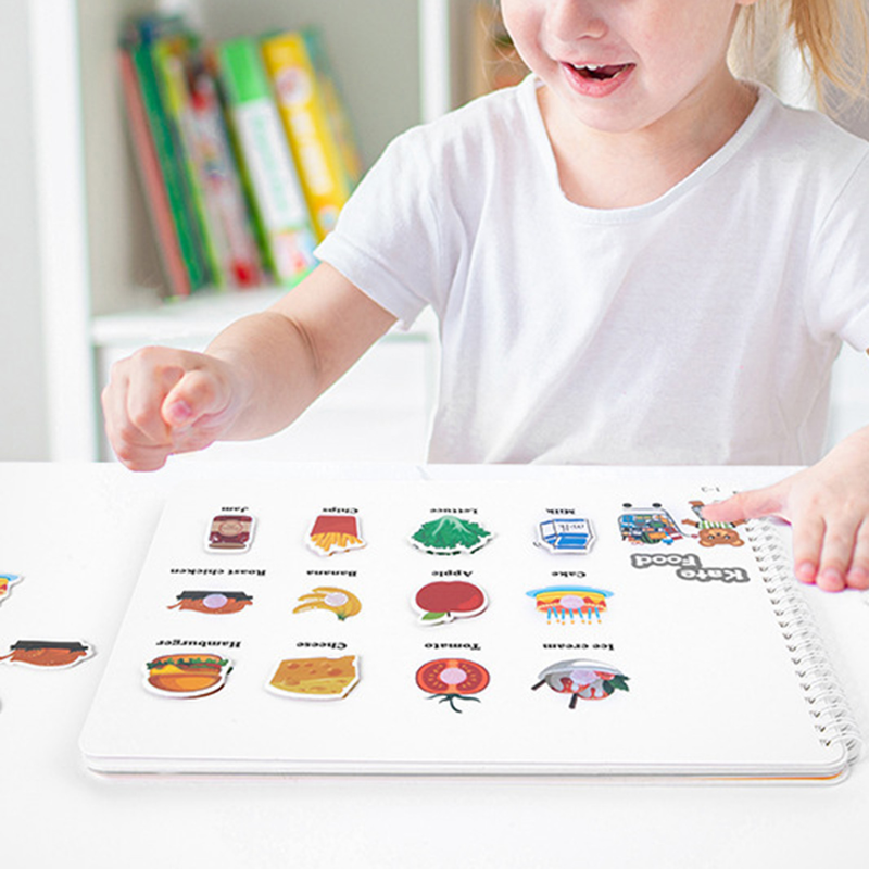 Children Book Toy Various Cute Cartoon Fruit Food 84Pcs Stickers Puzzle Pairing Early Learning Brain Game Educational Puzzle Book Toy Kids Gift_voghion.com