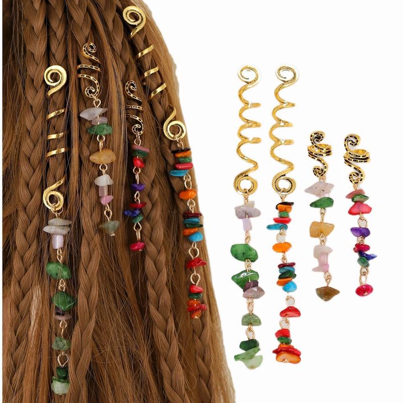 Irish Ethnic Style Braided Hair Accessories With Wrapped Colorful Dreadlocks And Natural Colored Stones_voghion.com