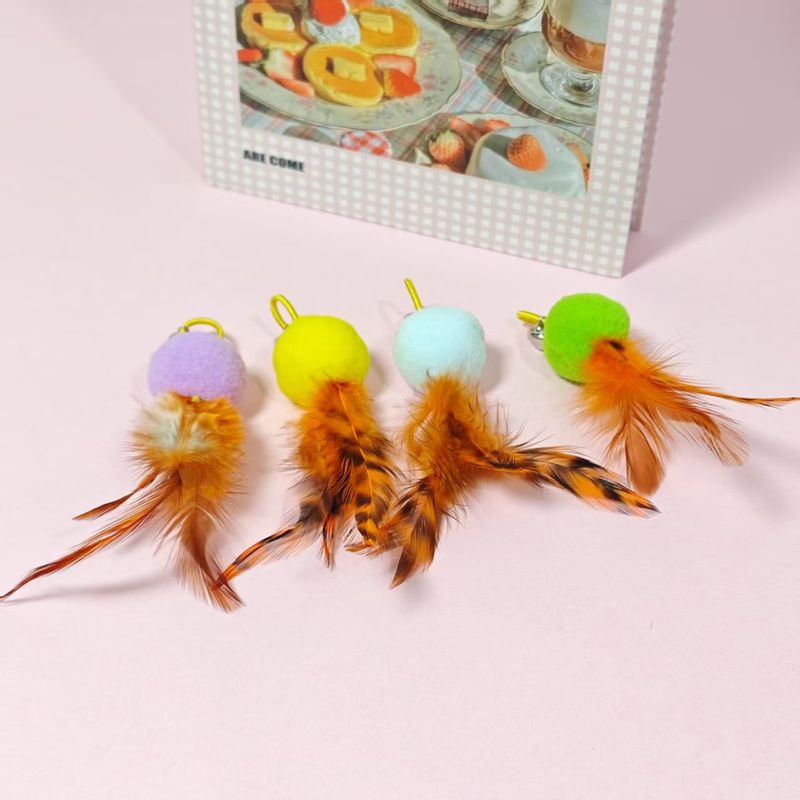Plush Ball Feather Bell Teaser Wand Replacement Head Cat Interactive Toy Pet Supplies_voghion.com