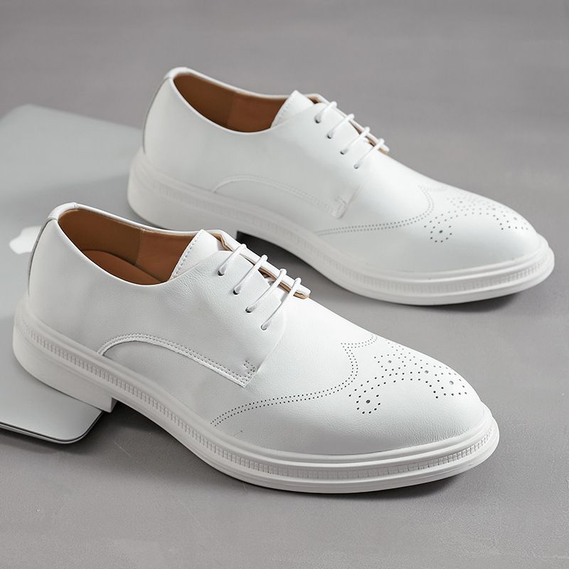 Euro Step Brogue Weiß Casual Leder Frühling Große Größe Schnürschuhe Herren Outdoor Formale Low-Top Business Schuhe_voghion.com