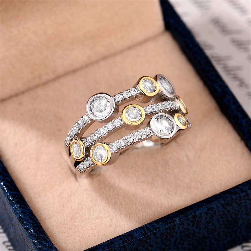 Zweifarbiger Zirkonring, hohler geometrischer Linienpunkt-Diamantring, farbiger Spaltring für Damen_voghion.com