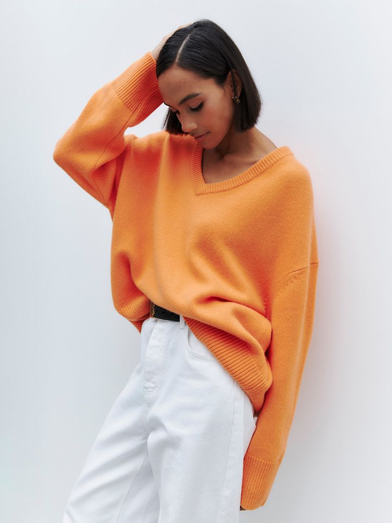 Damen-Strickpullover mit V-Ausschnitt – weicher und atmungsaktiver Oversize-Pullover für Herbst und Winter – bequeme Freizeitkleidung in Unifarben_voghion.com