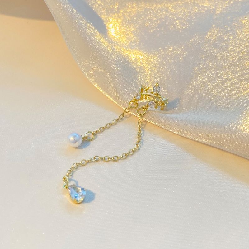 Vintage Vine tassel ear bone clip female fashion temperament niche zircon pearl ear clip without pierced light luxury earrings_voghion.com
