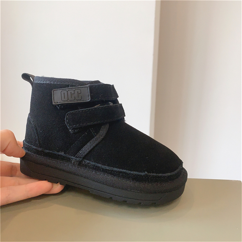 Stivali da neve per bambini in vera pelle smerigliata, stivali di cotone per ragazze stile Velcro, ispessiti e morbidi, ragazzi invernali 2023_voghion.com
