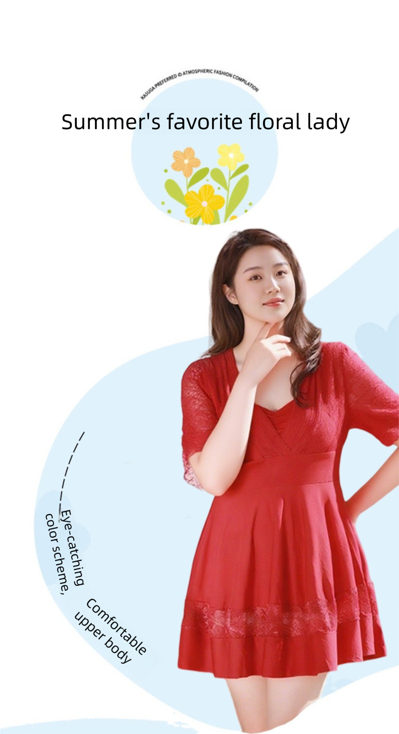 Plus Size For Women Loose Lace Sexy Slightly Chubby 100kg Hot Spring Two-Piece Skirt Style Tummy Control Slimming High_voghion.com