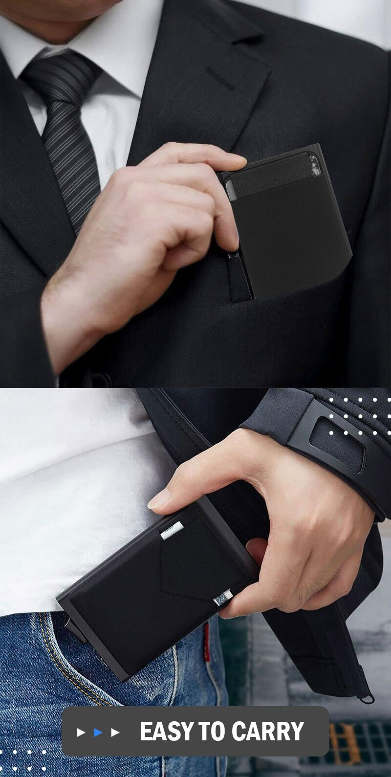 Rfid Smart Wallet Card Metal Thin Slim Men Women Purse Pop Up Minimalist Card Wallet Small Black Metal Credential_voghion.com