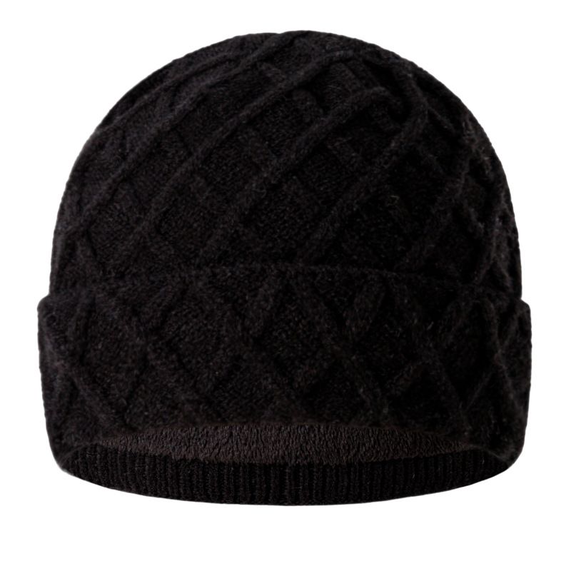 Neue Plüsch-Strickmütze für Herren im Winter, Outdoor, einfarbig, verdickte Wärme, Wollmütze mit elastischen Bündchen für Damen_voghion.com