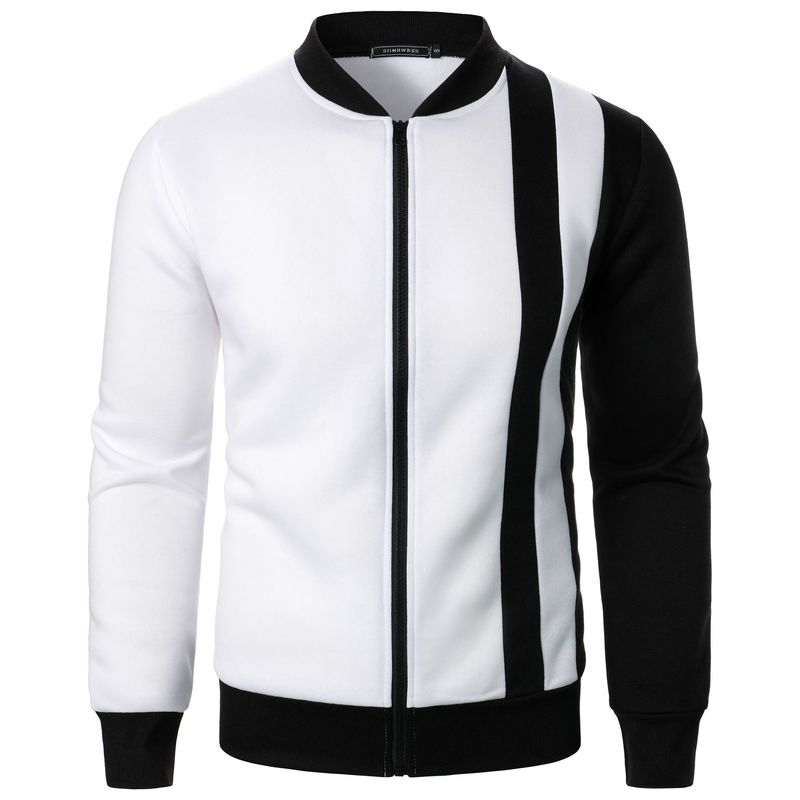 Nuova felpa cardigan casual da uomo con cerniera e colletto rialzato color block_voghion.com