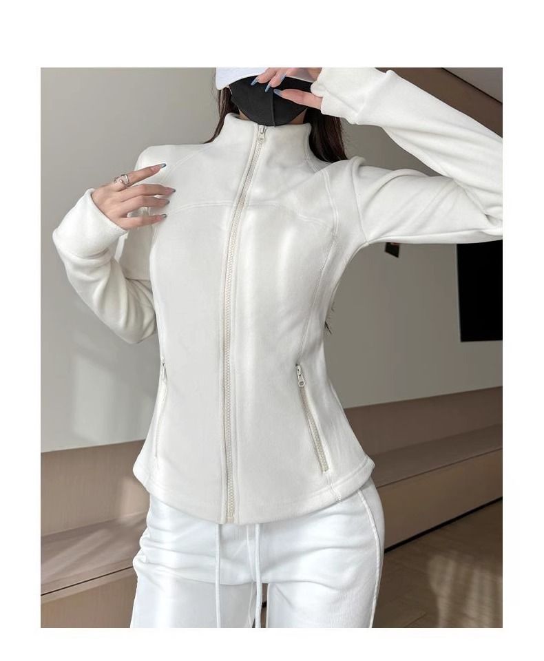 Giacca felpata foderata in pile polare slim fit invernale 2025 per donna, abbigliamento yoga primaverile autunnale_voghion.com