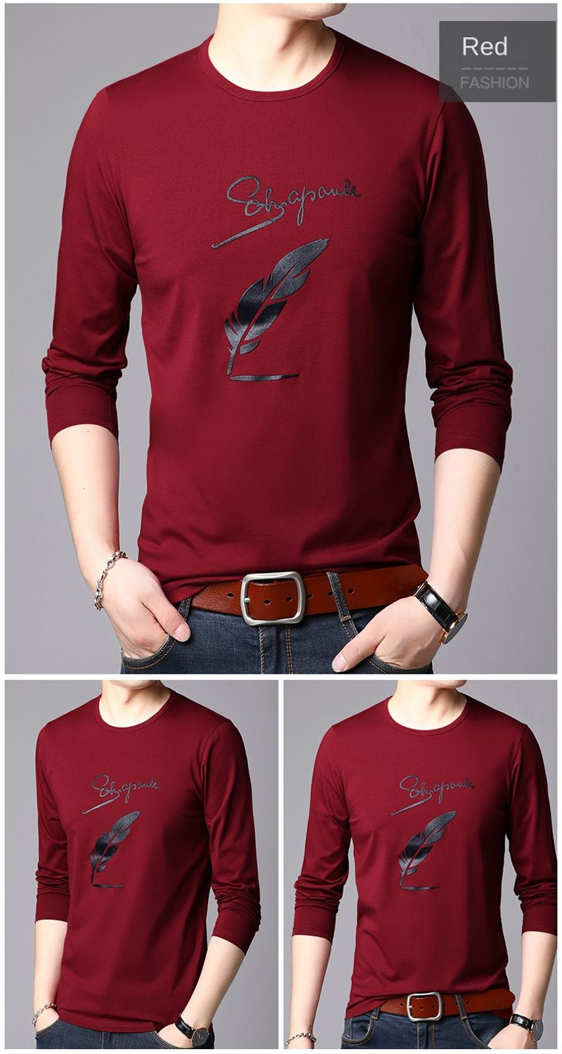Neue Modemarke Designer Plain Print T-Shirt Männer in großen Mengen Langarm O Hals 95 % Baumwolle 5 % Spandex Tops Casual Herren_voghion.com
