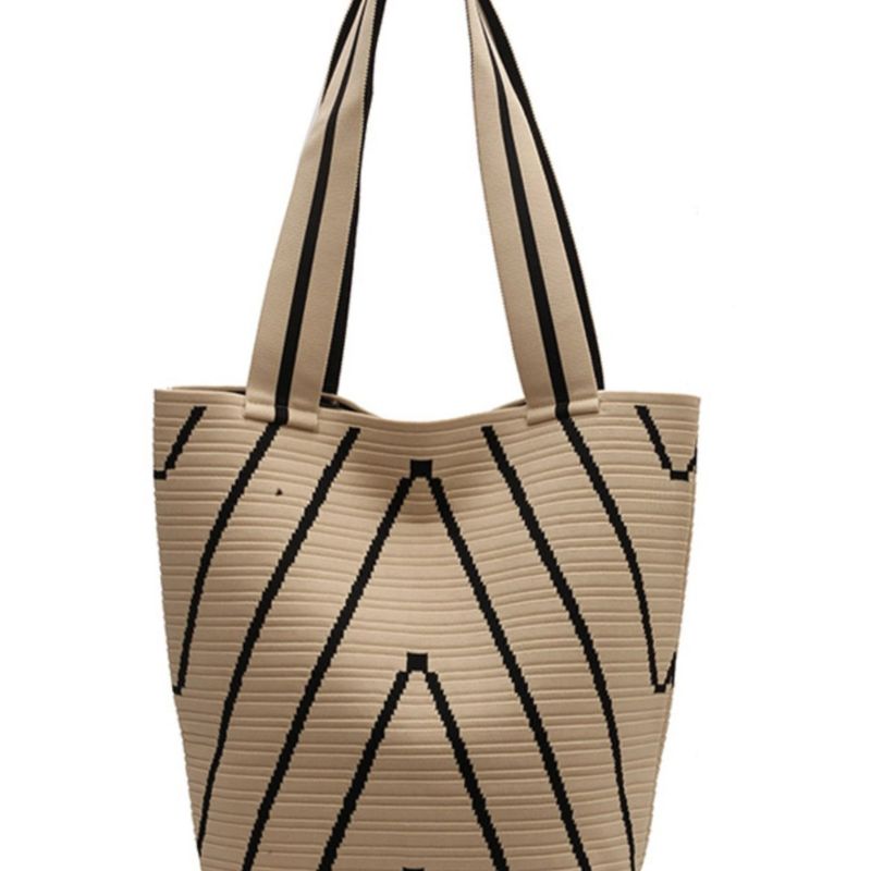 for Women Niche Design Wave Pattern Knitted Shoulder Street Shopping Large Capacity Commuter Bucket Bag_voghion.com