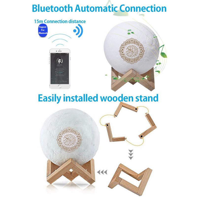 Mini veilleuse musulmane lumineuse sacrée, boîte à lampe Coran, cadeau Coran, Azan, haut-parleur Bluetooth sans fil, son portable Blutooth_voghion.com