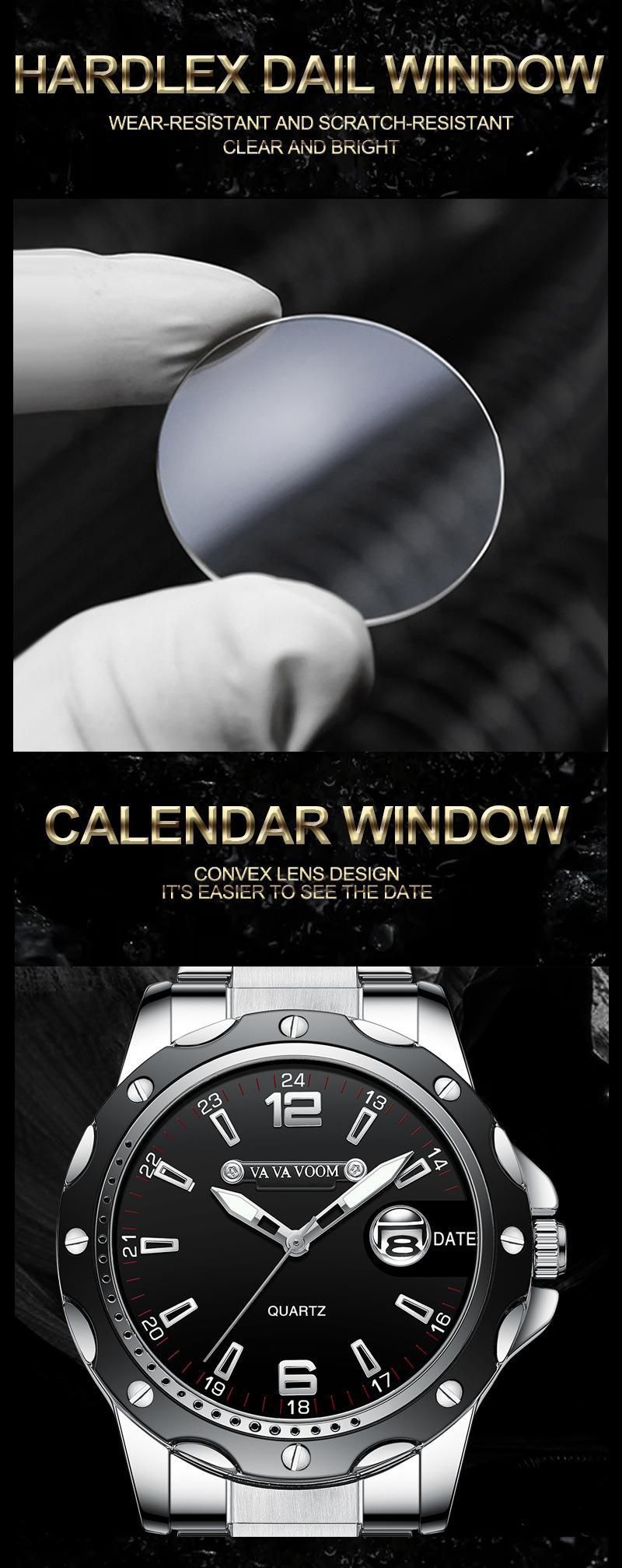 Men's Quartz Watch With Date Display, Luminous Hands, Stainless Steel Band, Water Resistant 30M, Casual Fashion Quartz Watch_voghion.com
