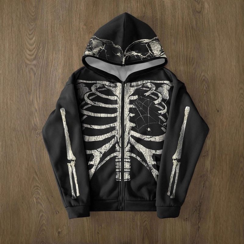 Kapuzenpullover im amerikanischen Harajuku-Stil mit neuem Horror-Totenkopf-Print, Unisex_voghion.com