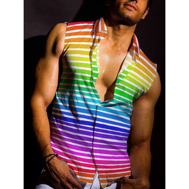 Herrkläder nya produkter Ärmlösa linnen för män och kvinnor Digitaltryckta Hawaiianska mångsidiga smala skjortor_voghion.com