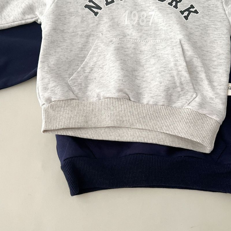 Tuta da ginnastica con cappuccio in cotone per bambini, morbida e traspirante, 2 pezzi stampati (grigio con fiori bianchi/blu reale, 80-130 cm)_voghion.com