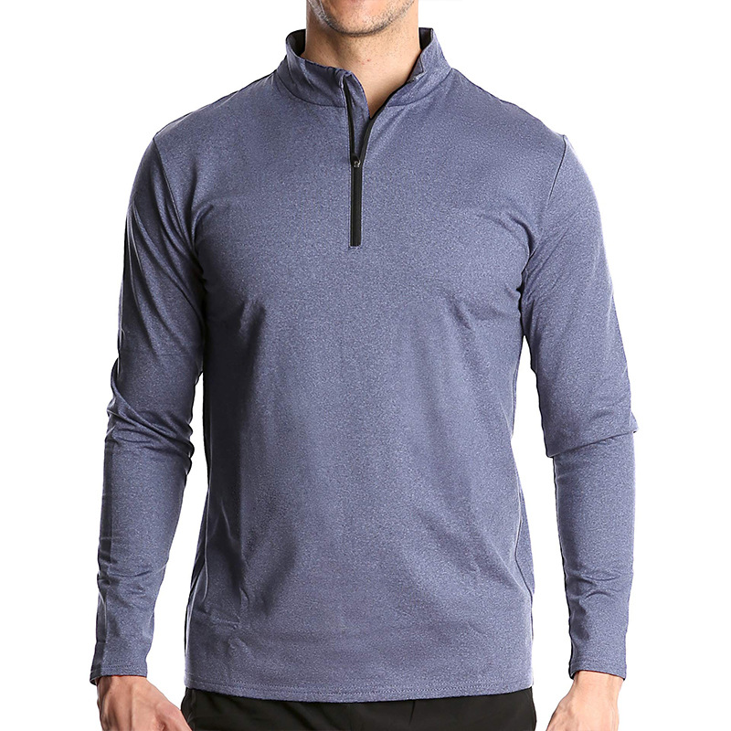 Hue Hue Hue Hue 2024 Autumn European And American Men's Long Sleeve Quick-Dry Sports Running Pullover Half-Zip Solid Color_voghion.com