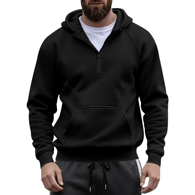 Men's Heavyweight Fleece Zip-Up Hoodie – Winter Pullover With Contrast Stitching & Kangaroo Pockets (S-XXXL, Stand Collar)_voghion.com
