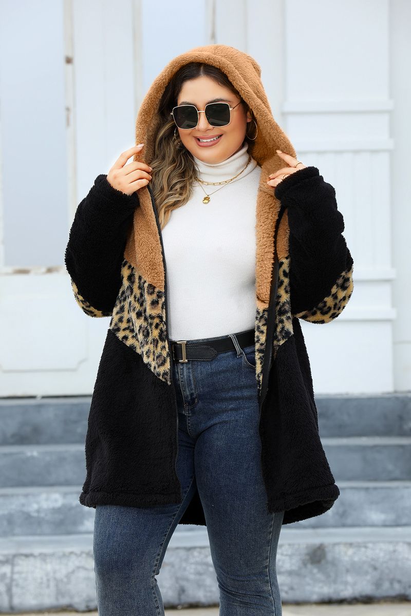 Women's Clothing Plus Size Women's Fleece Lined Coat With Color Block Design - Warm & Stylish Outerwear For Fall (Camel, 1XL-5XL)_voghion.com