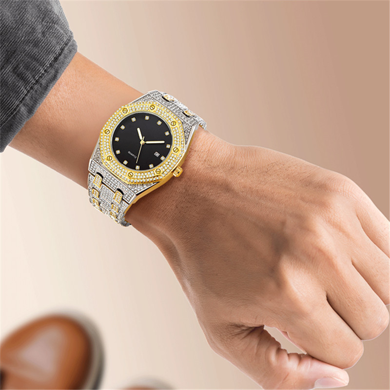 Instagram niche luxury style men's hip-hop diamond inlaid giant sparkling calendar quartz watch for men_voghion.com